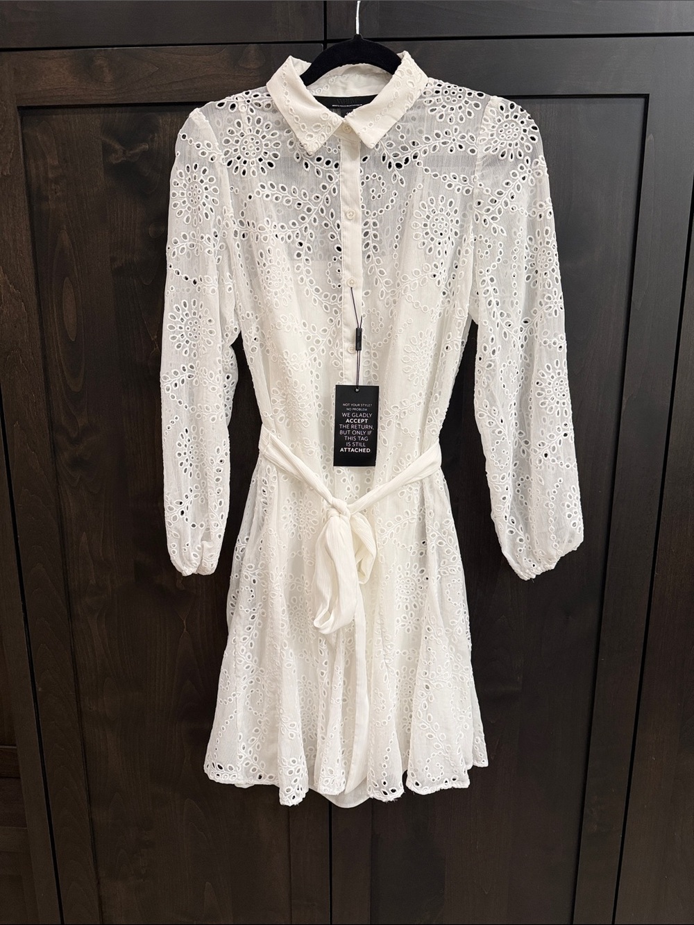 White House Black Market White Eyelet Long-Sleeve Shirt Dress